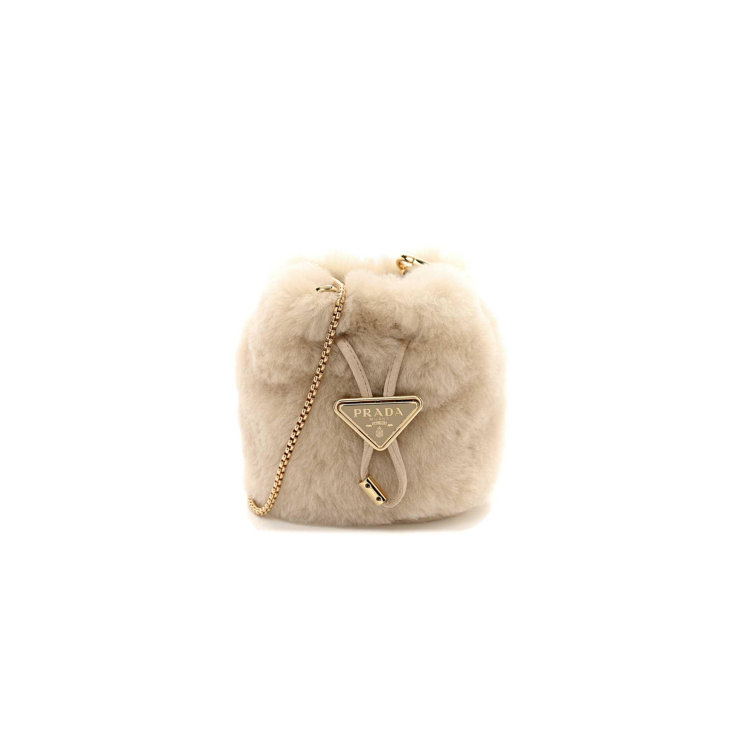 Pra*a ecru sheepskin mini pouch 1nr016 (9.5*9*6cm)